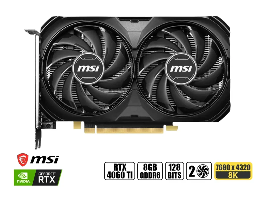 Tarjeta De Video Msi Rtx 4060 Ti Ventus 2x Oc 8gb Gddr6 (912-v515-024) Geforce Nvidia 128 Bits, 2 Ventiladores