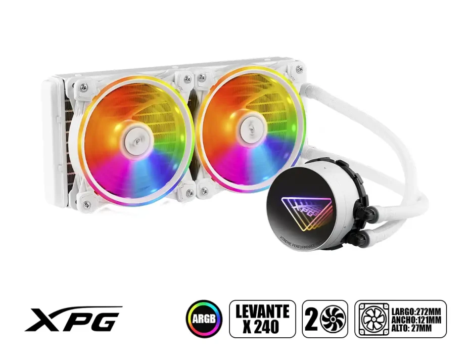 Sistema De Enfriamiento Liquido Xpg Levante X 240 (levantex240-whcww) 2 Ventiladores, 240mm, Led Argb, Blanco