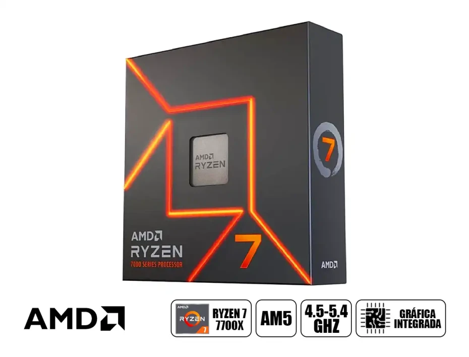 Procesador Amd Ryzen 7 7700x 4.5ghz Hasta 5.4ghz 32mb (100-100000591wof) Am5, 8 Nucleos