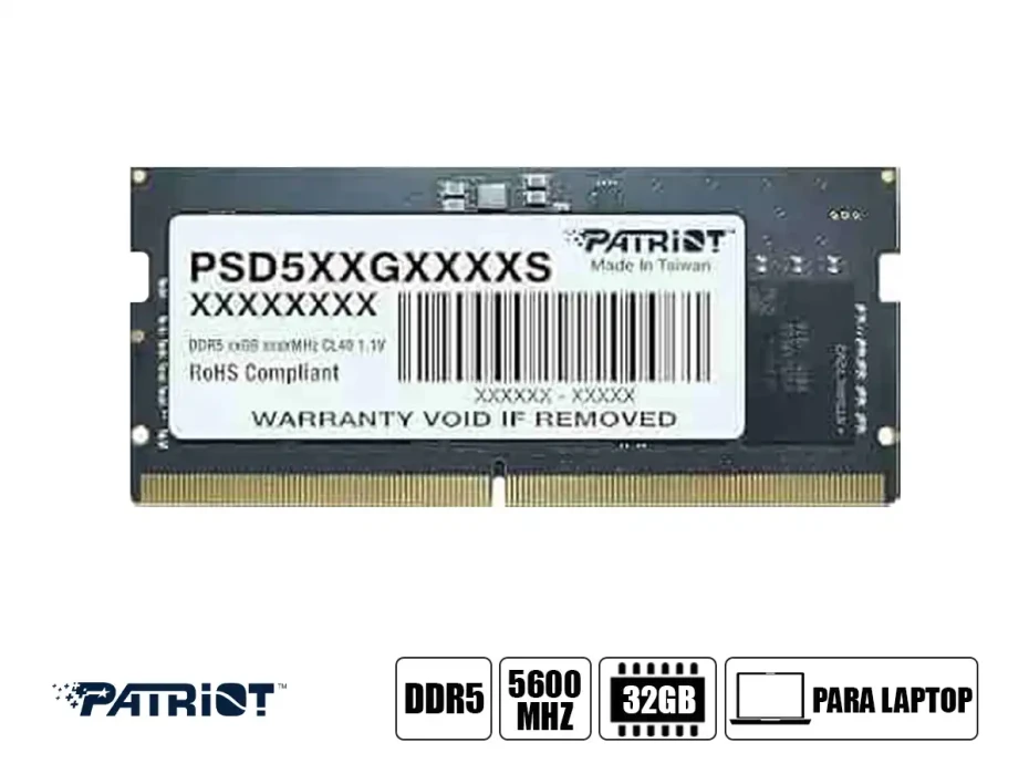 Memoria Para Laptop Sodimm Patriot Ddr5 32gb (psd532g56002s) 5600 Mhz