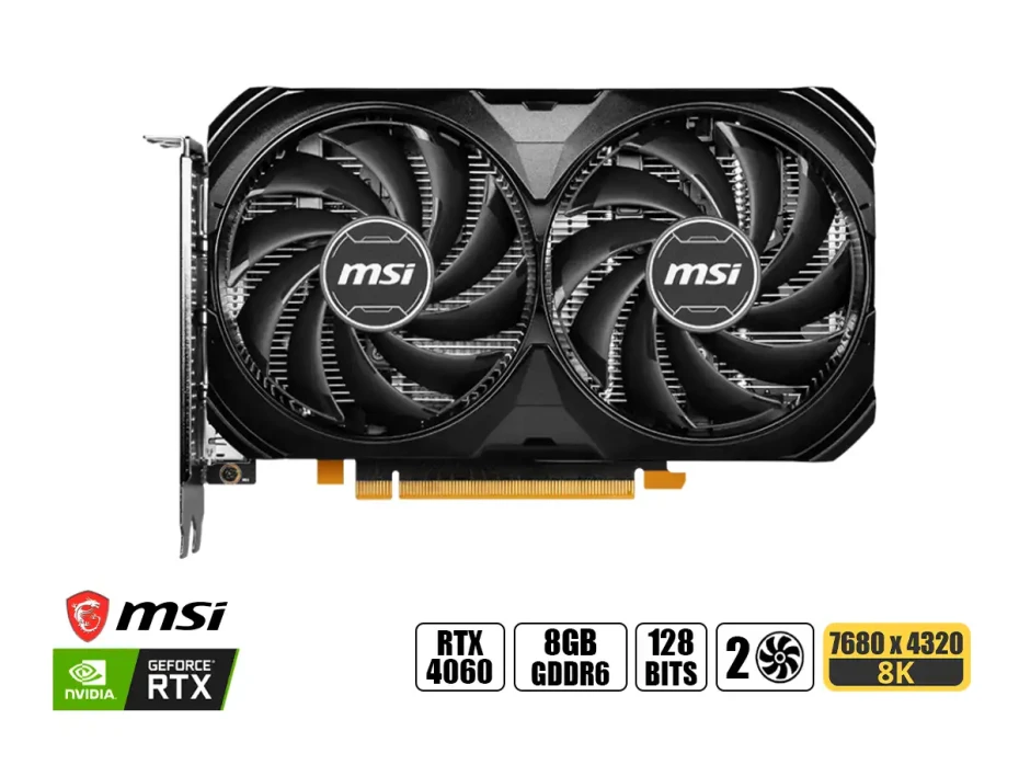 Tarjeta De Video Msi Rtx 4060 Ventus 2x Oc 8gb Gddr6 (912-v516-012) Geforce Nvidia 128 Bits, 2 Ventiladores