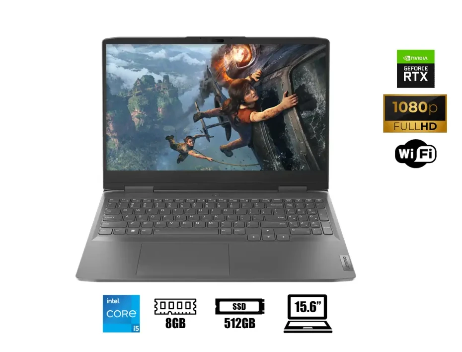 Laptop Lenovo Core I5-12450h Gaming Loq 15irh8 (82xv00telm) 15.6" Fhd, Ssd 512gb, Ram 8gb, Rtx 3050 6gb, Ips, S/s, Gris, Lat, 12gen.