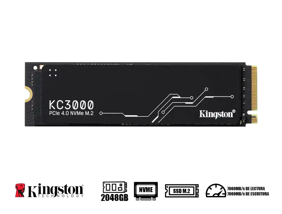 Unidad De Almacenamiento Ssd M.2 Pcie Kingston 2048gb Nvme Kc3000, 2280 (skc3000d/2048g) 7000mb/s