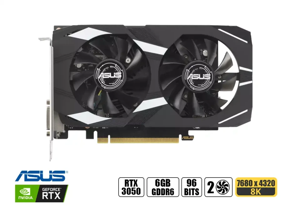 Tarjeta De Video Asus Rtx 3050 Dual Oc 6gb Gddr6 (90yv0k60-m0aa00) Geforce Nvidia 96 Bits, 2 Ventiladores