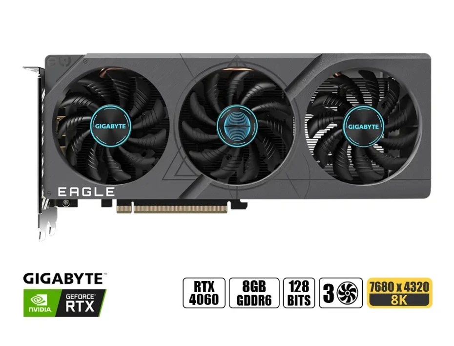 Tarjeta De Video Gigabyte Rtx 4060 Eagle Oc 8gb Gddr6 (gv-n4060eagle Oc-8gd) Geforce Nvidia 128 Bits, 3 Ventiladores