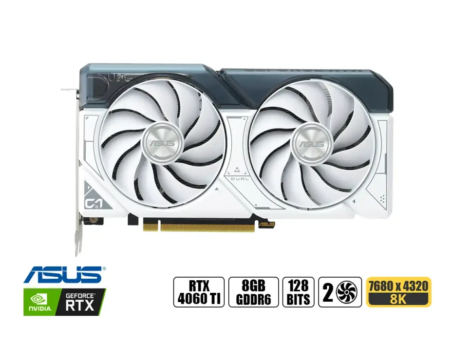 Tarjeta De Video Asus Rtx 4060 Ti Dual Oc 8gb Gddr6 (dual-rtx4060ti-8g-white) Geforce Nvidia 128 Bits, 2 Ventiladores, Blanco