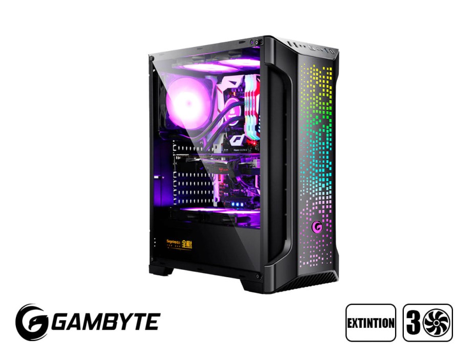 Case Gambyte Extintion S/fuente (extintion) Panel De Vidrio, 3 Ventiladores, Led Argb, Negro