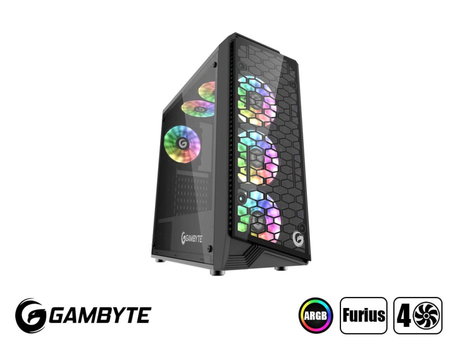 Case Gambyte Furius S/fuente (firius) Panel De Vidrio, 4 Ventiladores, Led Argb, Negro