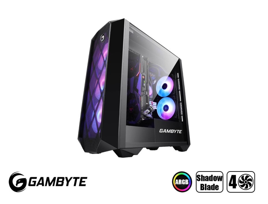 Case Gambyte Shadow Blade S/fuente (shadow Blade) Panel De Vidrio | 4 Ventiladores | Led Argb | Negro