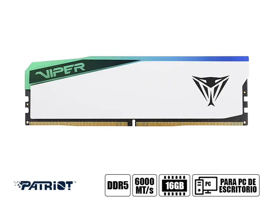 Memoria Ram Patriot Ddr5 16gb Viper Elite 5 Cl 30 (pver516g60c30w) 6000 Mt/s, Blanco, Rgb