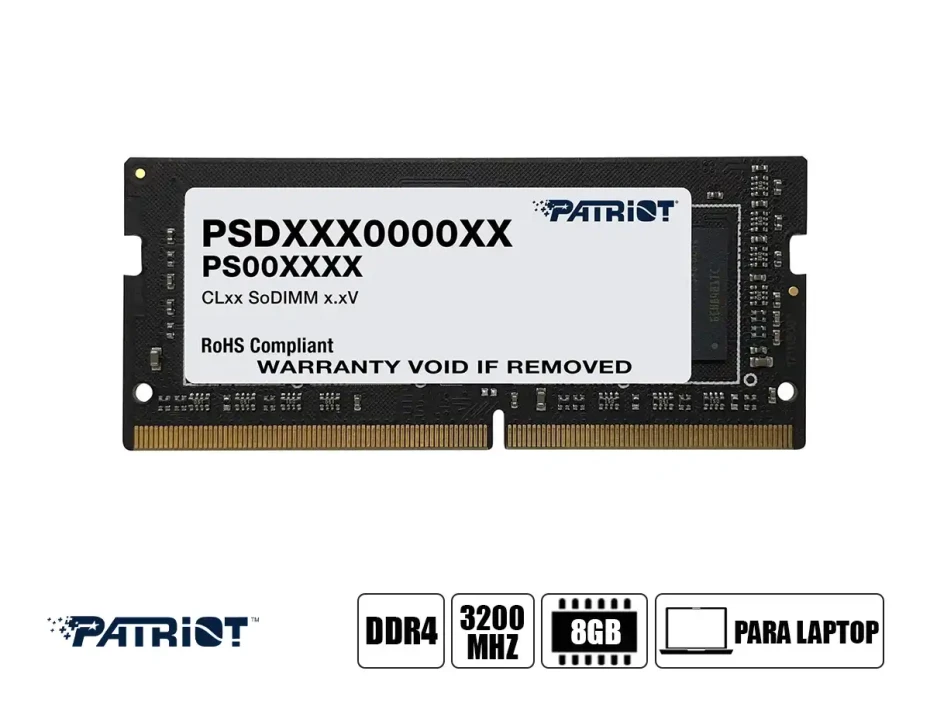 Memoria Sodimm Patriot Signature Line Ddr4 8gb Frecuencia 3200 Mhz, Para Laptop (psd48g320081s)