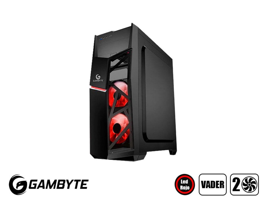 Case Gambyte Vader S/fuente (gtt1205a-ledred) Panel De AcrÍlico, 2 Ventiladores, Led Rojo, Negro