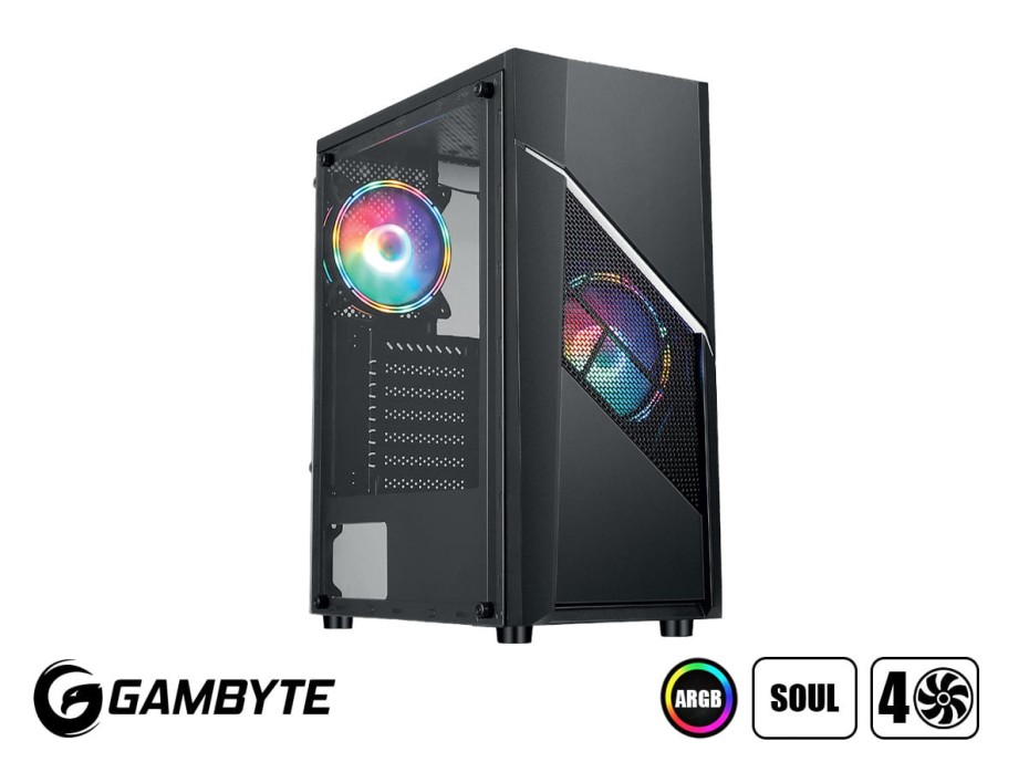 Case Gambyte Soul S/fuente (cs-sou4rbwkg-lg) Panel De Vidrio, 4 Ventiladores, Led Rgb, Negro