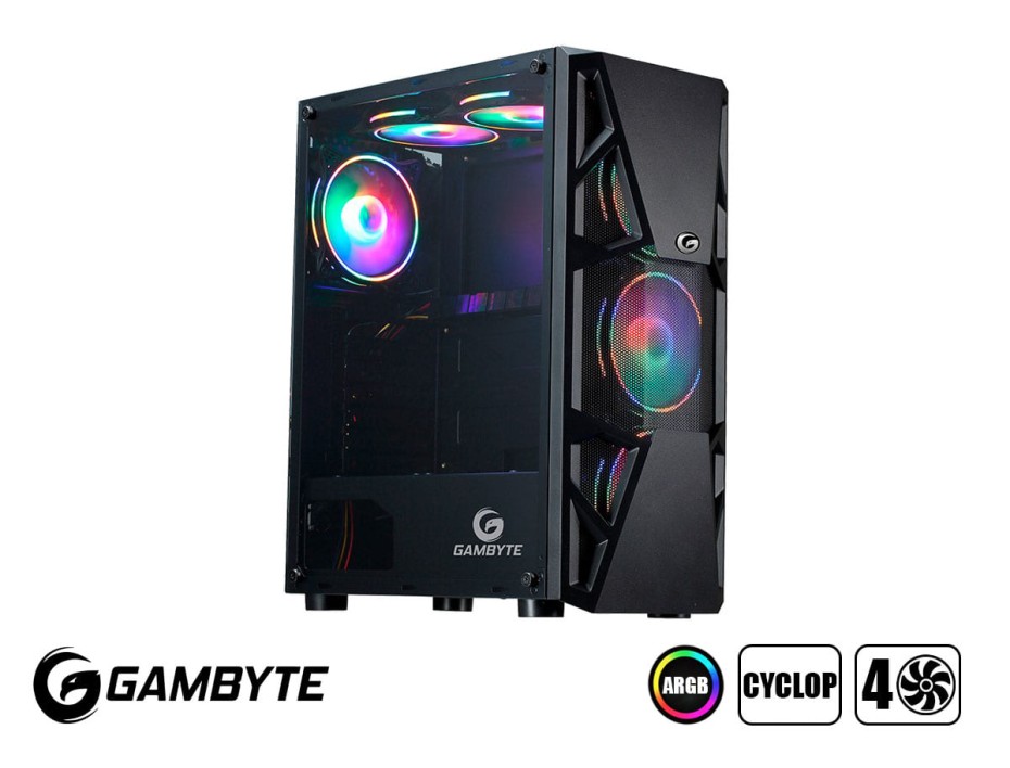 Case Gambyte Cyclop S/fuente (cl3303) Panel De Vidrio, 4 Ventiladores, Led Argb, Negro