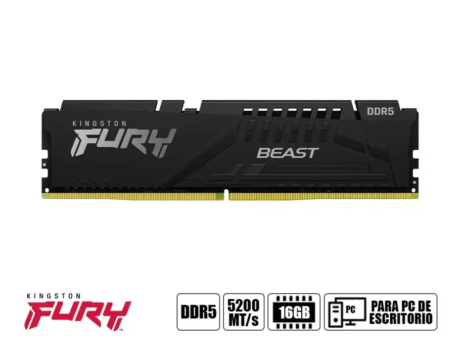 Memoria Ram Kingston Fury Ddr5 16gb Beast (kf552c40bb-16) 5200 Mt/s, Negro