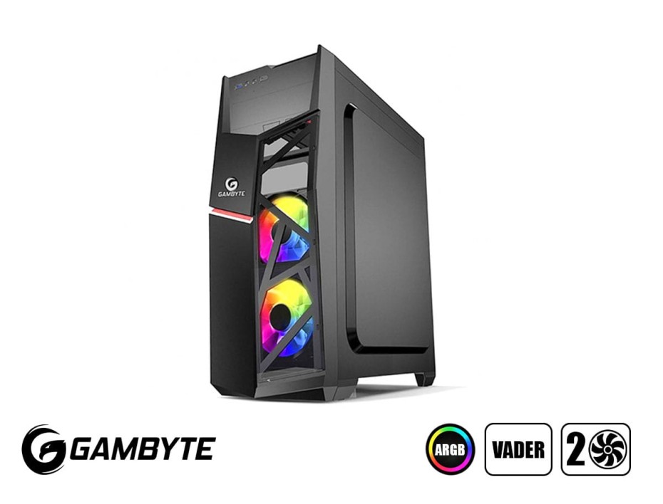 Case Gambyte Vader S/fuente (gtt1205a) Panel De Vidrio, 2 Ventiladores, Led Argb, Negro