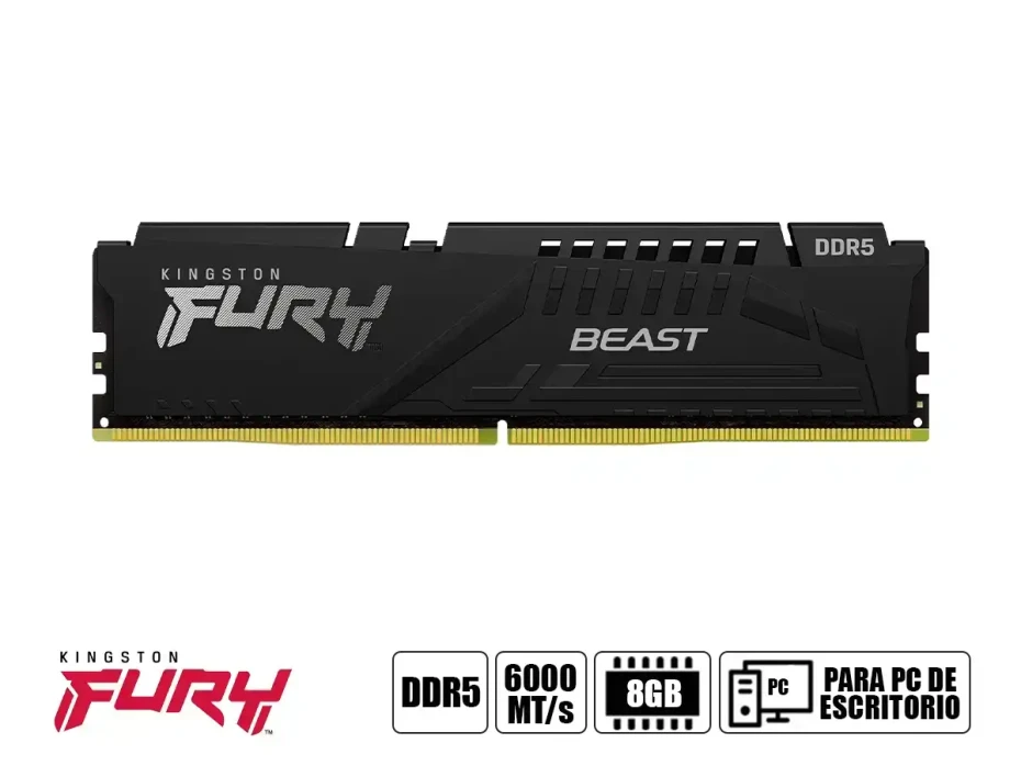 Memoria Ram Kingston Fury Ddr5 8gb Beast (kf560c40bb-8) 6000 Mt/s, Negro