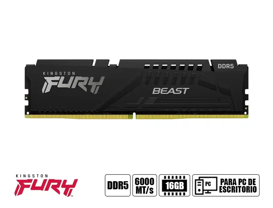 Memoria Ram Kingston Fury Ddr5 16gb Beast (kf560c40bb-16) 6000 Mt/s, Cl40, Negro