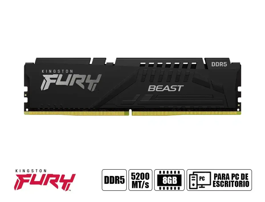 Memoria Ram Kingston Fury Ddr5 8gb Beast (kf552c40bb-8) 5200 Mt/s, Negro