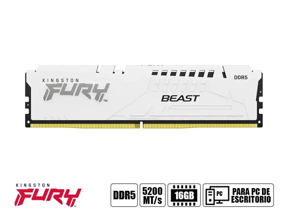 Memoria Ram Kingston Fury Ddr5 16gb Beast (kf552c40bw-16) 5200 Mt/s, Blanco