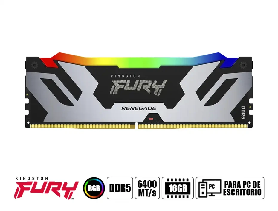 Memoria Ram Kingston Fury Ddr5 16gb Renegade (kf564c32rsa-16) 6400 Mt/s, Negro, Rgb