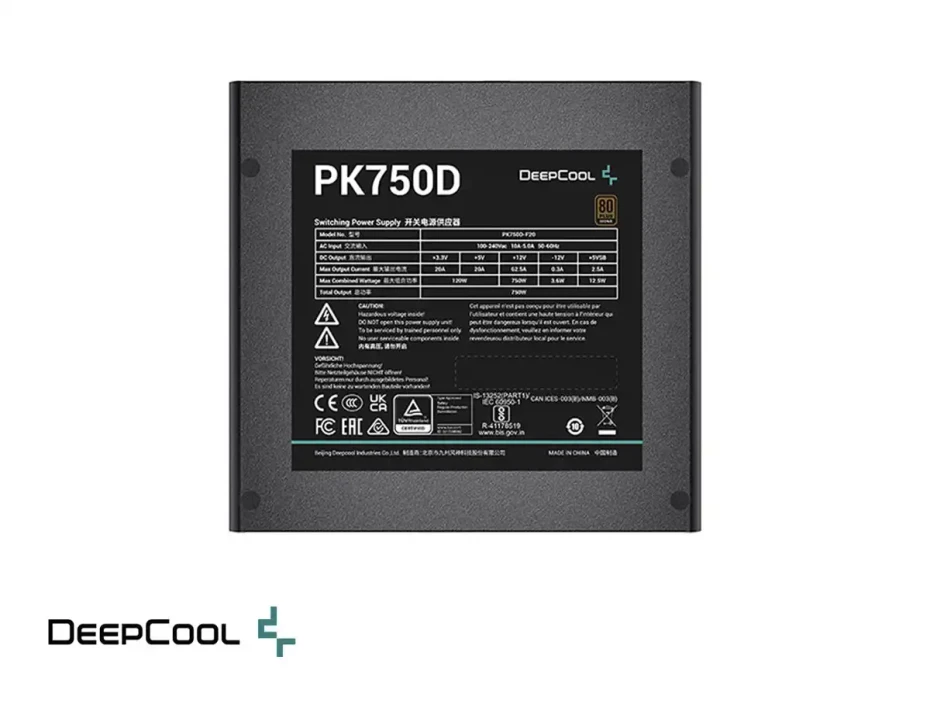 Fuente De Poder Deepcool 750w Pk750d (r-pk750d-fa0b-us) Atx, 80 Plus Bronze, No Modular, Negro