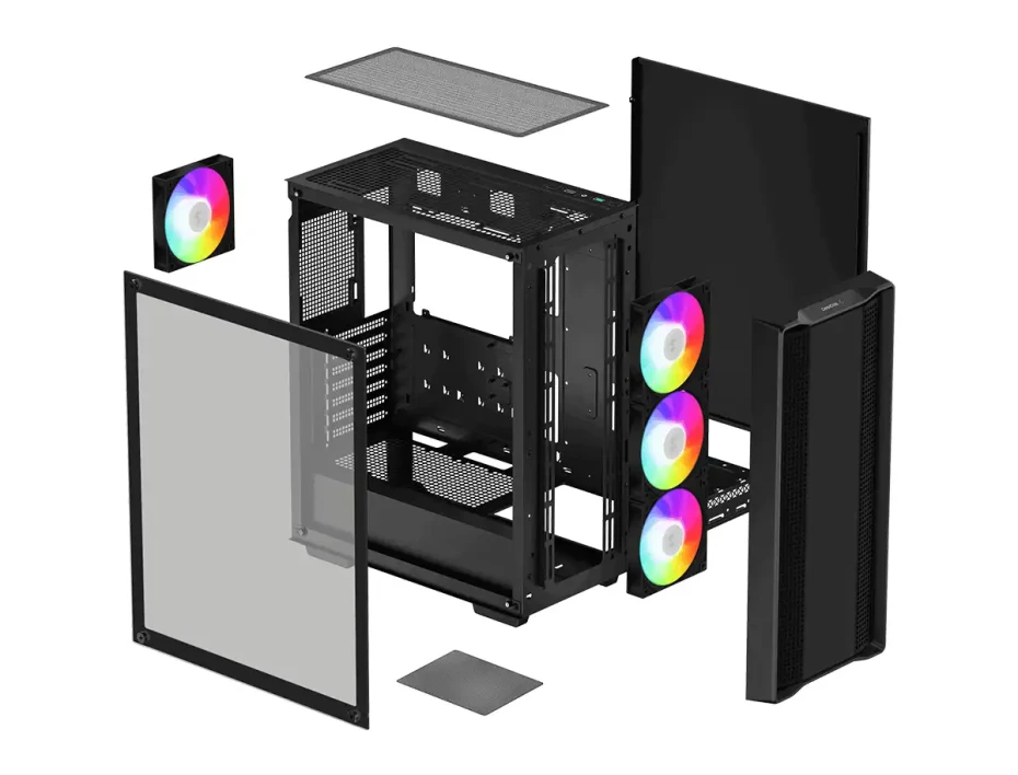 Case Deepcool Gaming Cc560 Argb V2 S/fuente (r-cc560-bktaa4-g-2) Panel De Vidrio, 4 Ventiladores, Led Argb, Negro