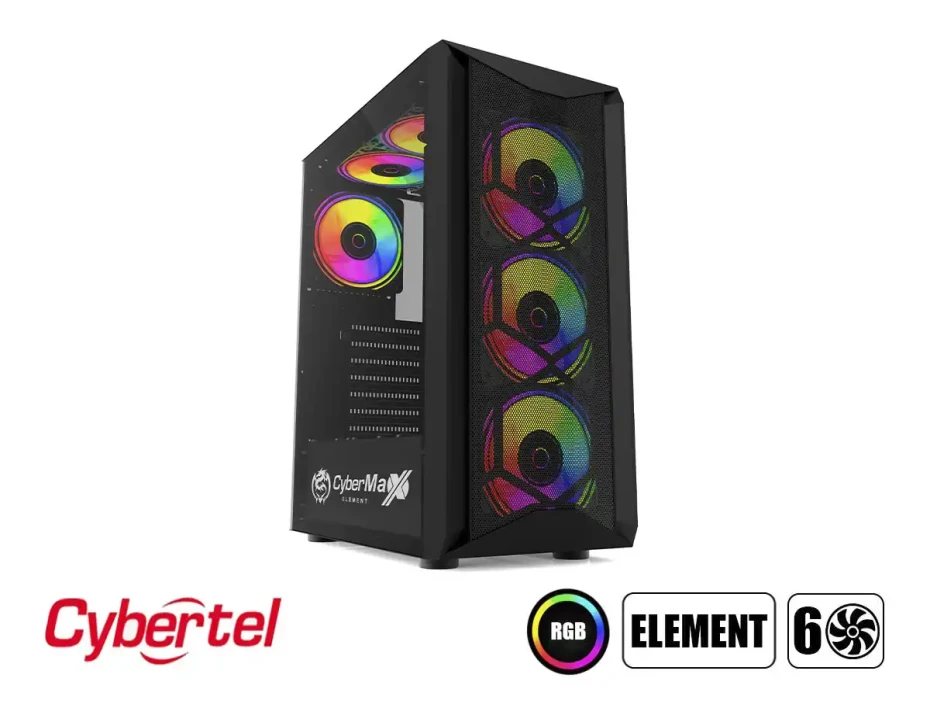 Case Cybertel Element S/fuente (cbxelement6f5011r, 6 Ventiladores, Led Rgb, Negro