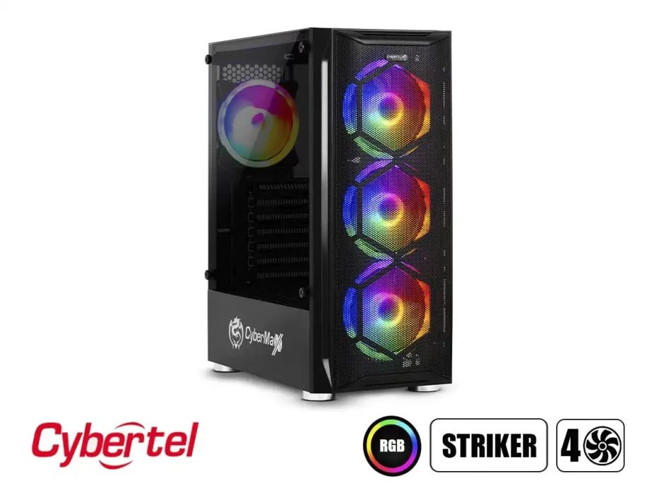 Case Cybertel Striker Cbx5013w S/fuente, Panel De Vidrio, 4 Ventiladores, Led Raibow, Blanco