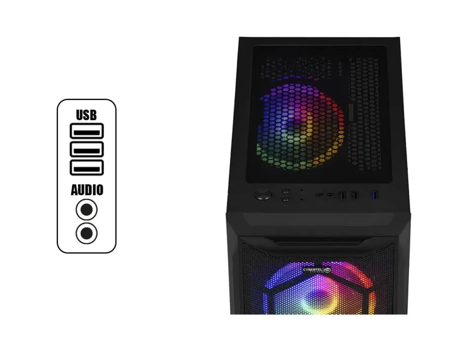 Case Cybertel Striker Cbx5013w S/fuente, Panel De Vidrio, 4 Ventiladores, Led Raibow, Blanco