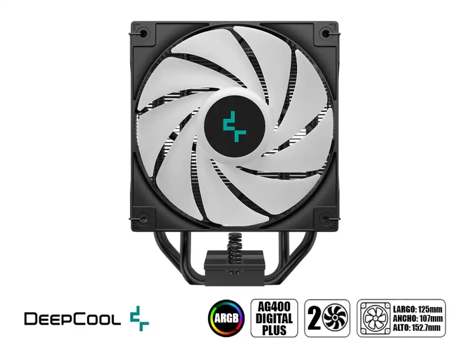 Cooler Para Procesador Deepcool Ag400 Digital Plus (r-ag400-bkadmp-g-1) 2 Ventiladores, Led Argb, 120mm, Black