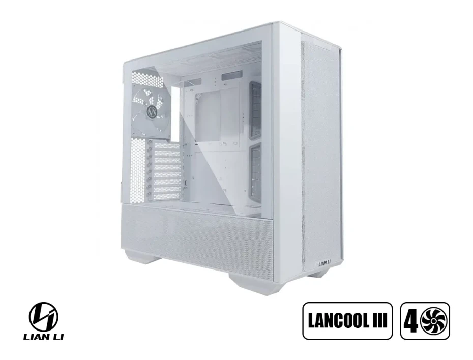 Case Li Lancool Iii S/fuente (g99lancool 3r-w)  Blanco, Malla, 4 Fan De 140mm, Admite Hasta Radiador 420, Y 10 Fan