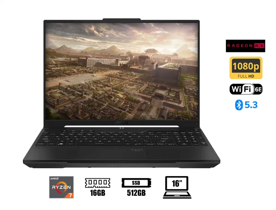 Laptop Asus Ryzen 7-7735hs Tuf A16 Fa617nt Gaming (fa617nt-a16.r77700) 16" Fhd 165hz, Ram 16gb, Ssd 512gb, Radeon Rx7700s 8gb, Win11, Off Black