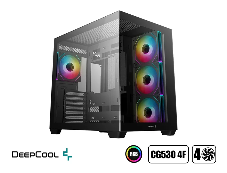 Case Deepcool Gaming Cg530 4f S/fuente (r-cg530-bkada4-g-1) Panel De Vidrio, 4 Ventiladores, Led Rgb, Negro