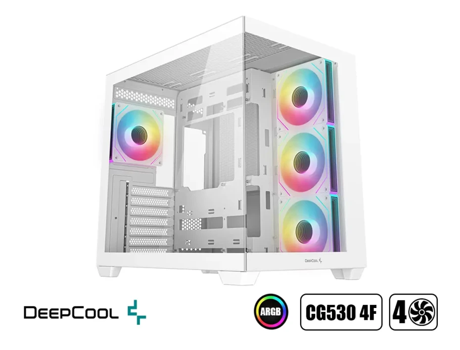 Case Deepcool Gaming Cg530 4f Wh S/fuente (r-cg530-whada4-g-1) Panel De Vidrio, 4 Ventiladores, Led Argb, White