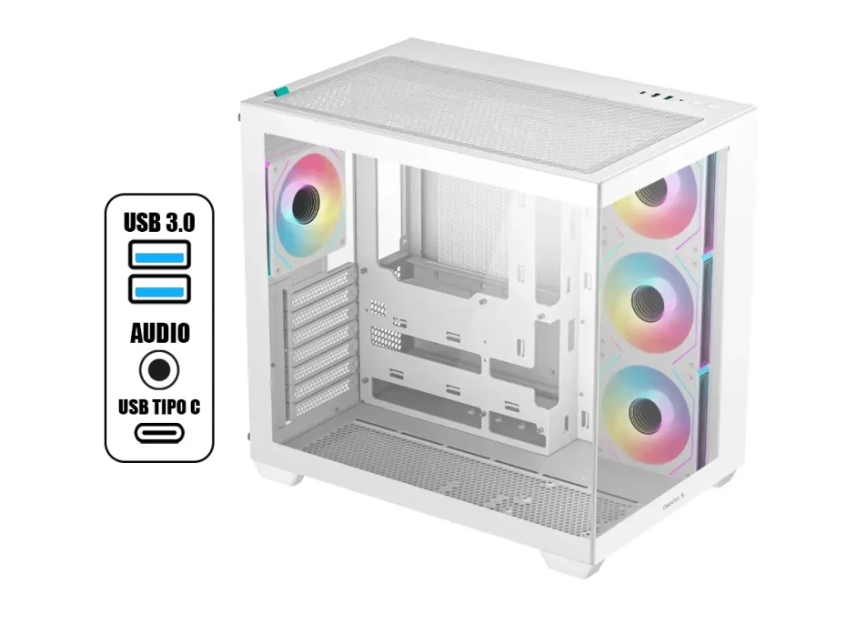 Case Deepcool Gaming Cg530 4f Wh S/fuente (r-cg530-whada4-g-1) Panel De Vidrio, 4 Ventiladores, Led Argb, White