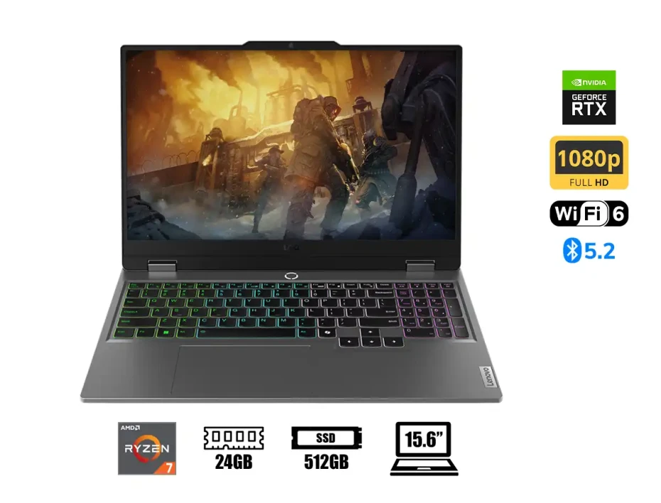 Laptop Lenovo Ryzen 7-7435hs Loq 15arp9 Gaming (83jc008glm) Pantalla 15.6" Fhd 144hz, Ram 24gb, Ssd 512gb, Rtx 4050 6gb, S/s Esp.