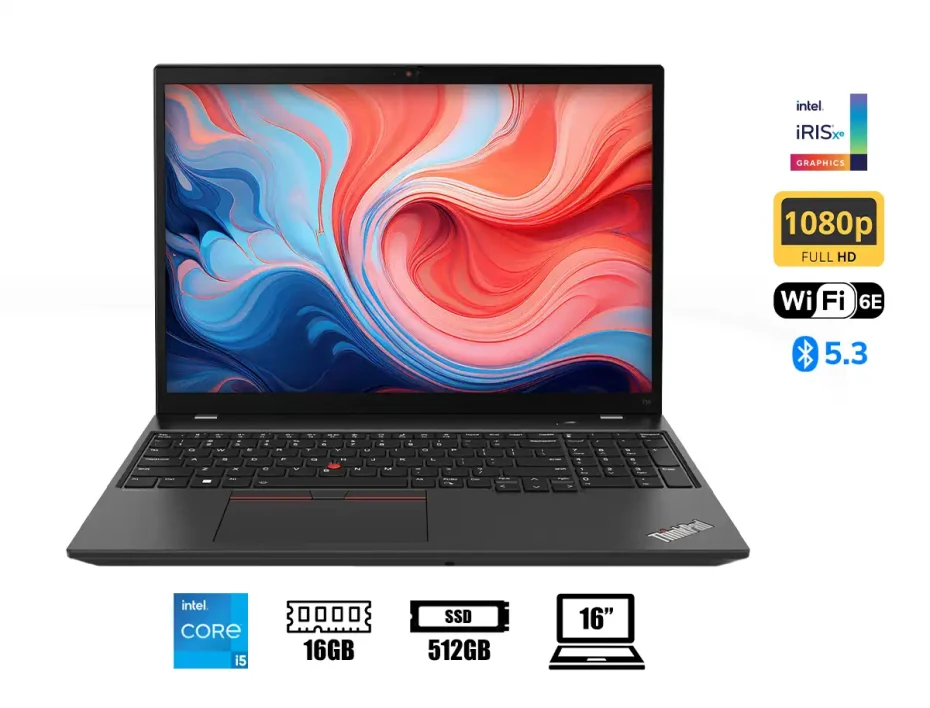 Laptop Lenovo Thinkpad T16 Gen 2 Core I5-1335u (21hj000tlm) 16" Wuxga Ips, Ram 16gb, Ssd 512gb, Win11 Pro, Negro, 13gen.