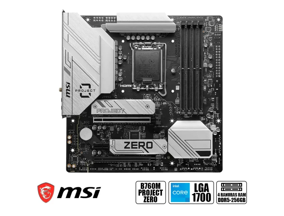 Placa Madre Msi B760m Project Zero (b760m Project Zero) Socket Lga 1700, Ram Ddr4 Buss 7800c Mhz, 14va, 13va, 12va Gen