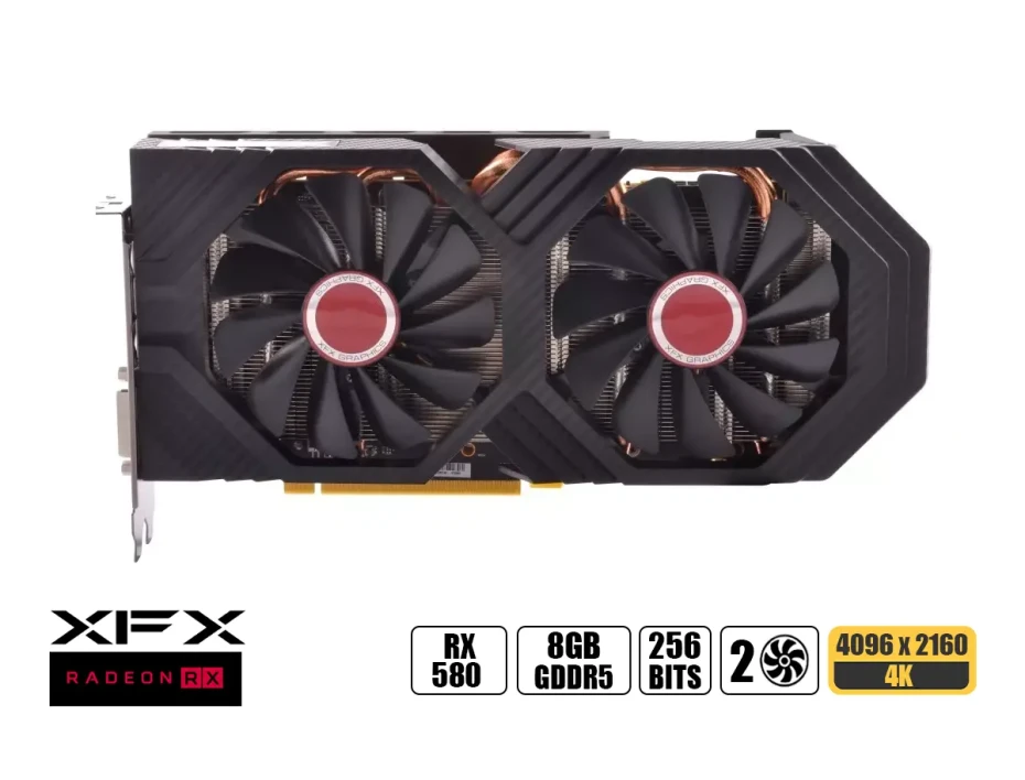 Tarjeta De Video Xfx Rx580 8gb Ddr5 (rx580p8dfd6) Radeon 256 Bits, 2 Ventiladores