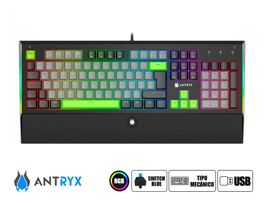 Teclado Antryx Gaming Mecanico Mk Zigra Evo Black/gray | Switch Blue (amk-900kbl-sp)