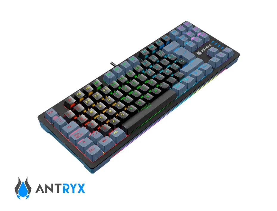 Teclado Gamer Antryx Chrome Storm Mk840l (amk-840lkgblr1-sp) Mecanico, Switch Blue, Negro Y Gris