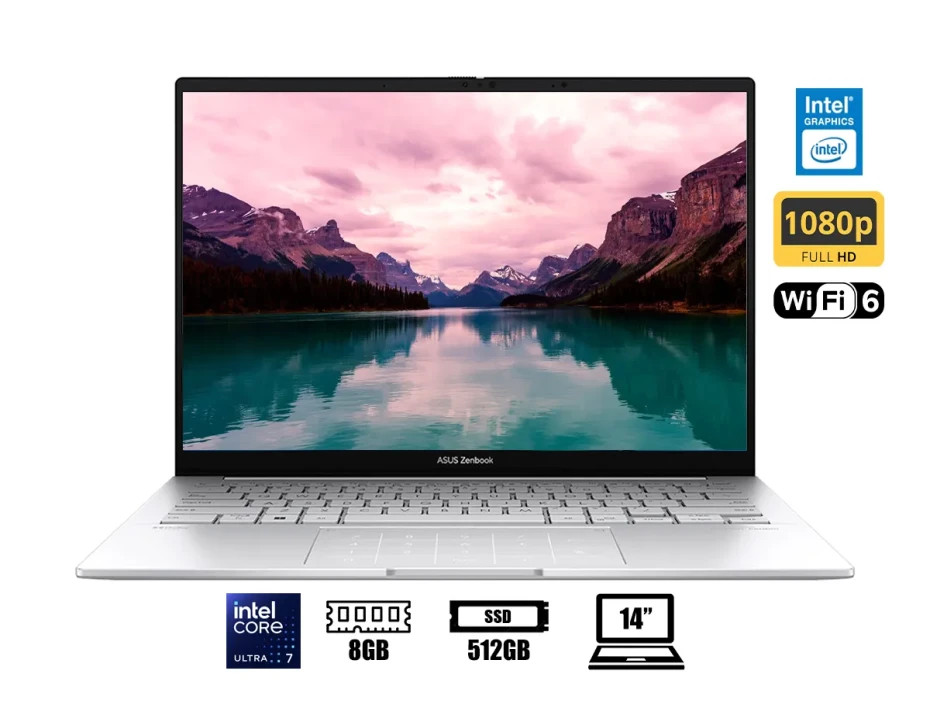 Laptop Asus Core Ultra 7-125h Zenbook Ux3405ma-qd724w (90nb11r2-m016f0) Pantalla 14 Oled Fhd, Ram 8gb, Ssd 512gb, Win11 Home, Silver