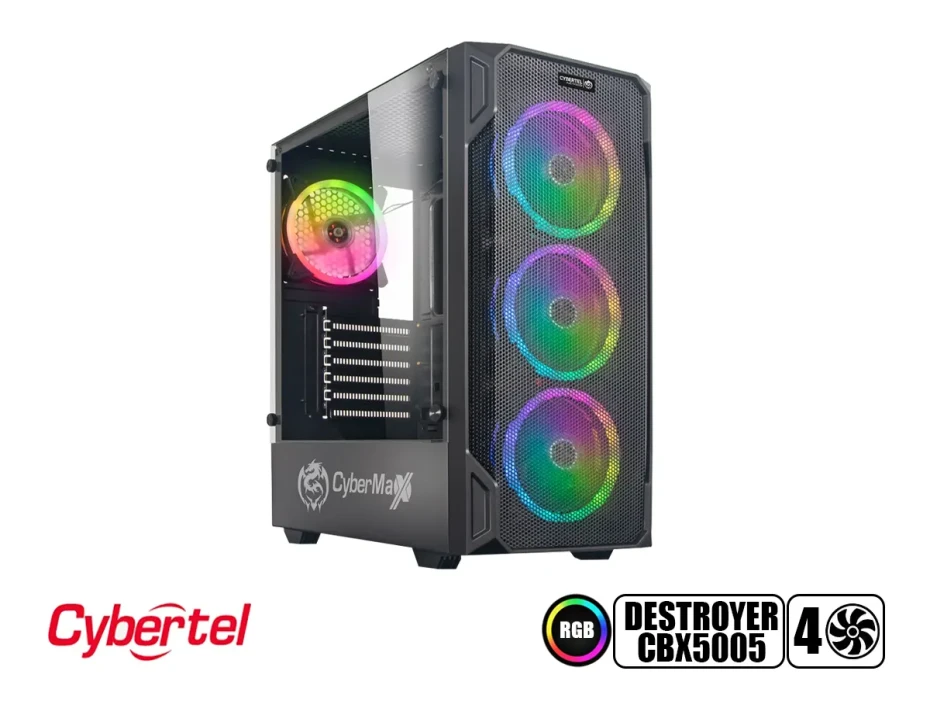 Case Cybertel Destroyer Cbx5005 Gaming S/ Fuente | Negro | Vidrio Templado Led - Rgb (cbx5005-4r)