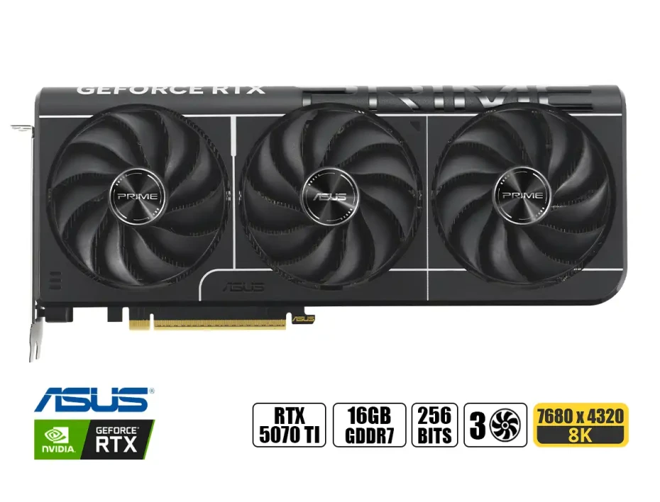 Tarjeta De Video Asus Rtx 5070 Ti Prime Oc 16gb Gddr7 (vd16asrtx507tip) Geforce Nvidia 256 Bits, 3 Ventiladores