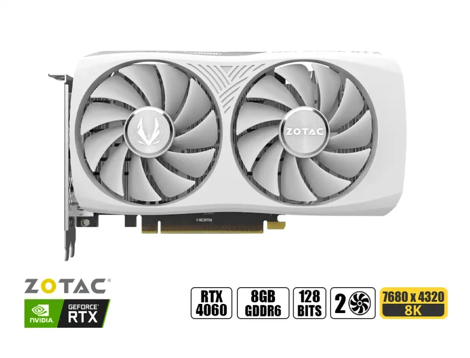 Tarjeta De Video Zotac Rtx 4060 Twin Edge Oc 8gb Gddr6 (zt-d40600q-10m) Geforce Nvidia 128 Bits, 2 Ventiladores Blanco