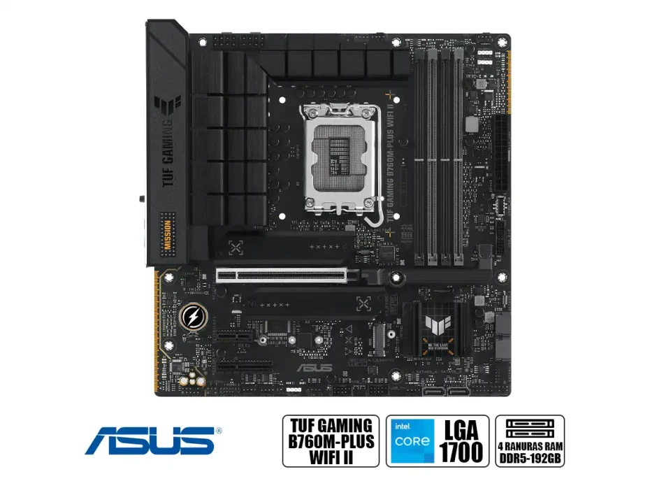 Placa Madre Asus B760m-plus Tuf Gaming Wifi Ii (tuf B760m-plus Wifi Ii) Socket Lga 1700, Ram Ddr5 Buss 7800oc Mt/s, 13va, 12va Gen, Wifi 6e