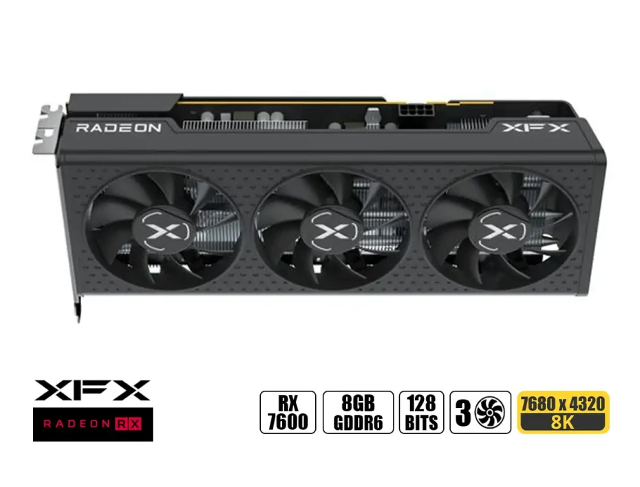 Tarjeta De Video Xfx Rx 7600 Speedster Qick 308 8gb Gdrr6 (rx-76pqickby) Radeon 128 Bits, 3 Ventiladores