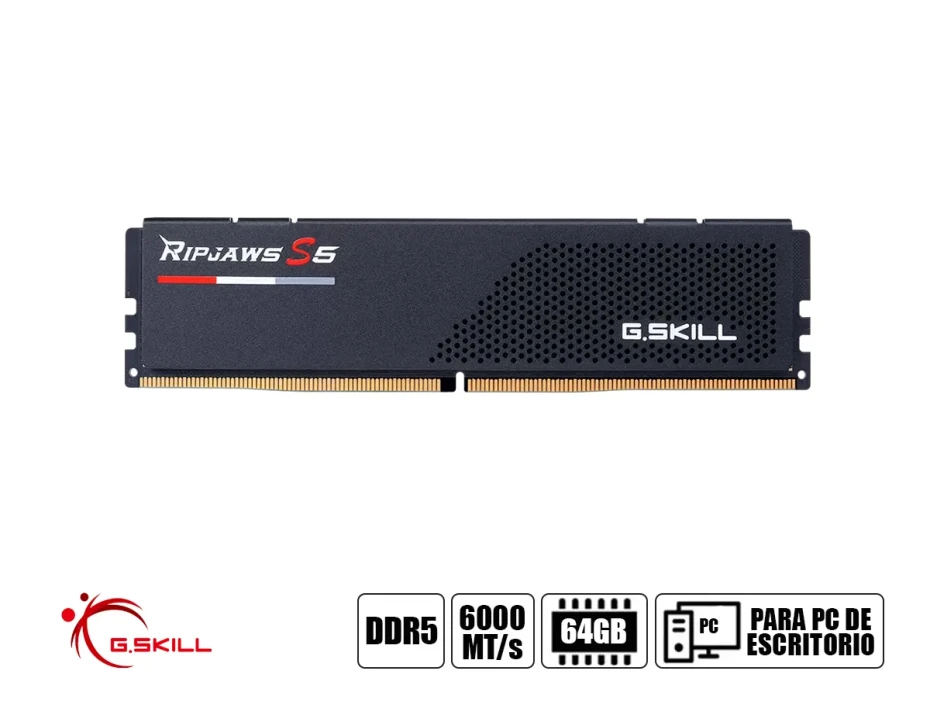 Memoria Ram G.skill Ddr5 64gb (32gbx2) Ripjaws S5 (f5-6000j3636f32gx2-rs5k) 6000 Mt/s, Negro