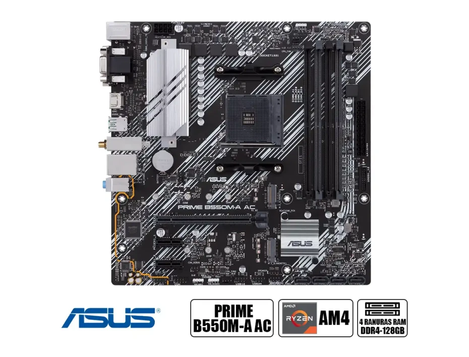 Placa Madre Asus B550m-a Ac Prime (90mb15k0-m0eay0) Socket Am4, Ram Ddr4 Buss 4866oc Mhz, Wifi